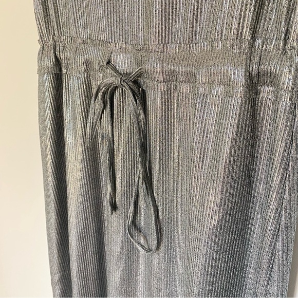 Dolan Anthropologie Silver Metallic Midi Dress Drawstring Waist, Ribbed Sz S - Picture 11 of 15